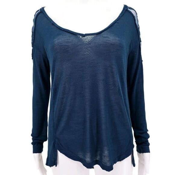Free People Long Sleeve Shirt Mesh Teal M - Picture 1 of 7